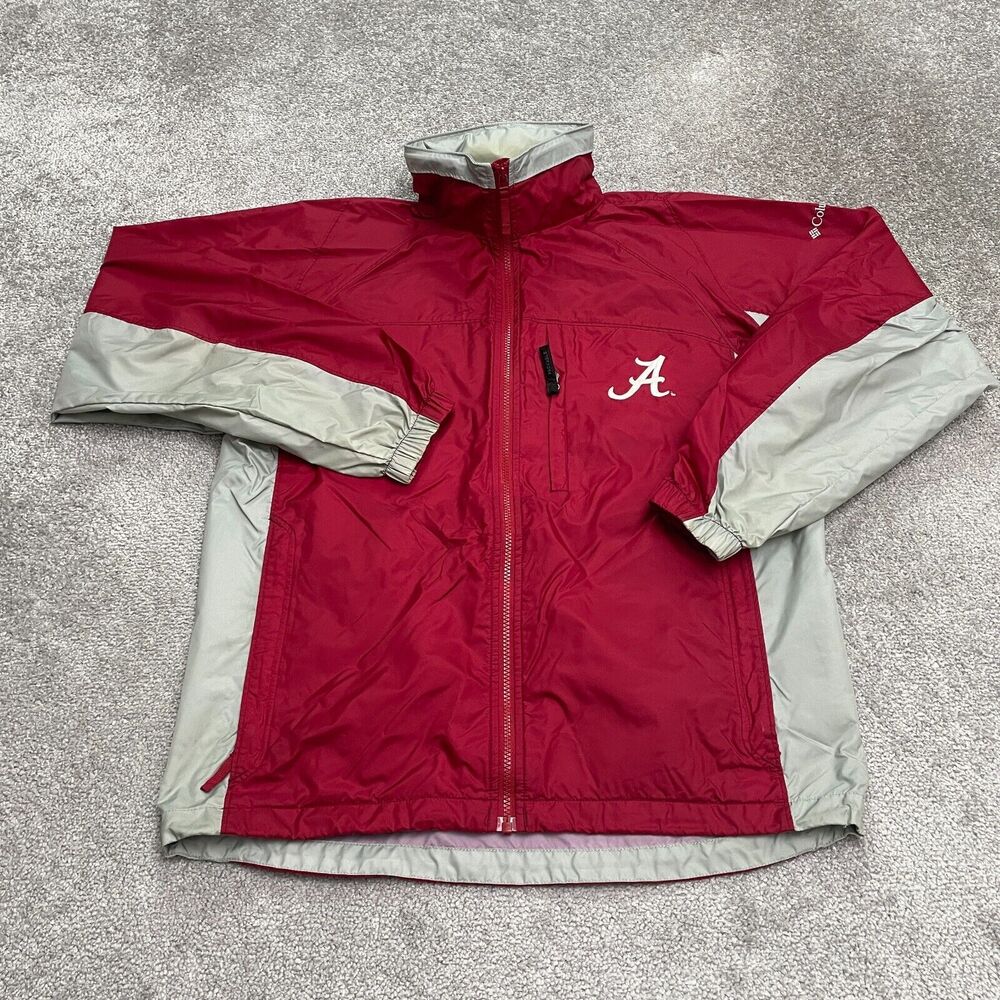 Columbia Windbreaker Jacket Men Small Red Gray Alabama University Tuckable Hood